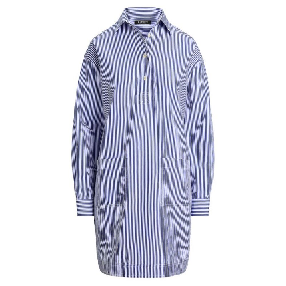 Lauren Ralph Lauren Womens Striped Cotton Broadcloth Shirtdress 8 Blue/White
